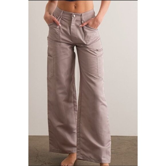 Papermoon Pants - #0728 Papermoon NWT Grey Irene Loose Fit Satin Cargo Pants Sizes Small-Large